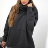 Insulated sweatshirt with a zipper at the back graphite