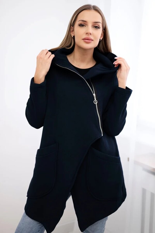 Insulated sweatshirt with asymmetrical zipper in dark blue color
