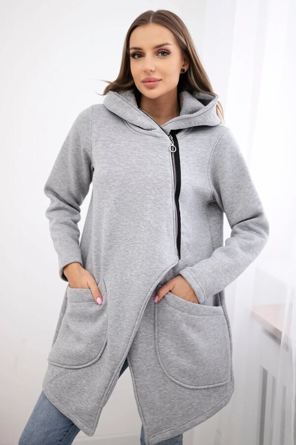 Insulated sweatshirt with asymmetrical zipper in gray color Insulated sweatshirt with asymmetrical zipper in gray color