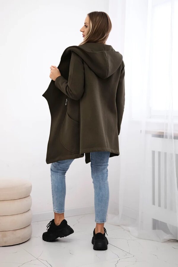 Insulated sweatshirt with asymmetrical zipper in khaki color
