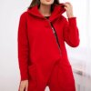 Insulated sweatshirt with asymmetrical zipper in red color