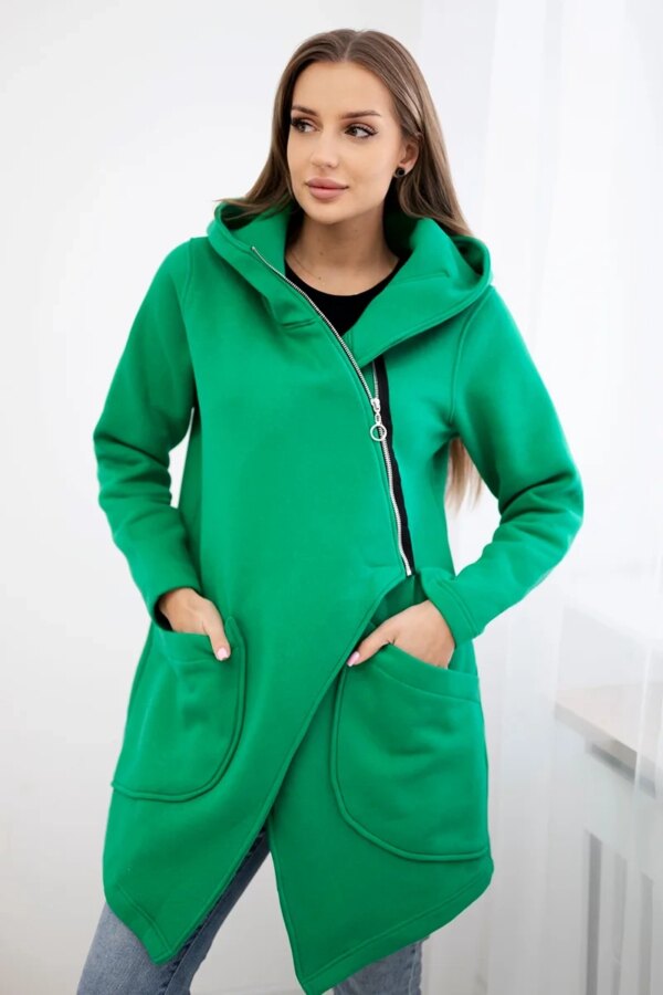 Insulated sweatshirt with asymmetrical zipper light green