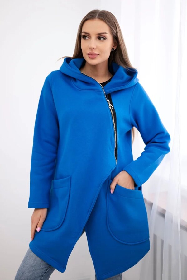 Insulated sweatshirt with asymmetrical zipper purple blue