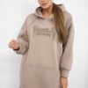 Insulated sweatshirt with embroidered oversize inscription dark beige