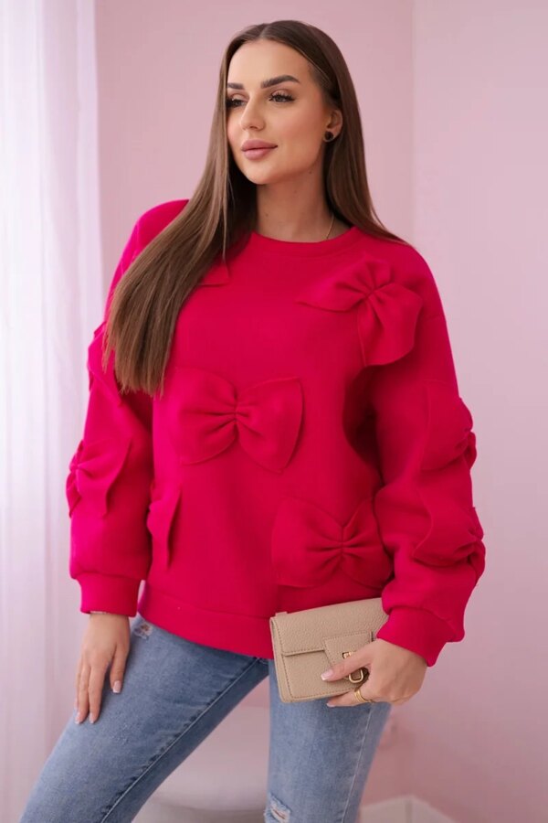 Insulated sweatshirt with fuchsia-colored decorative bows
