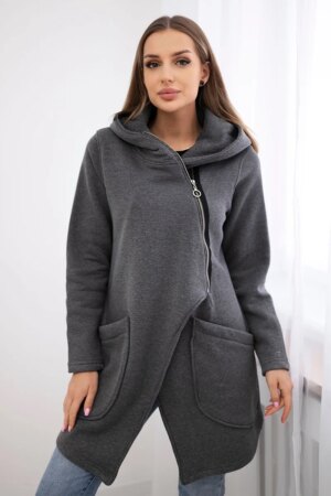 Insulated sweatshirt with graphite asymmetrical zipper