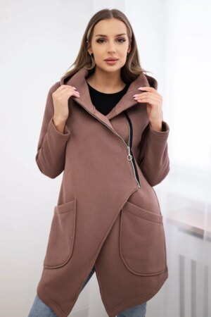 Insulated sweatshirt with mocha asymmetrical zipper