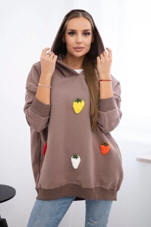 Insulated sweatshirt with mocha motif of strawberries