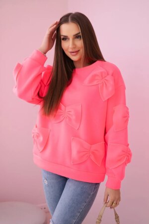 Insulated sweatshirt with pink neon decorative bows