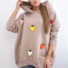Insulated sweatshirt with strawberry motif dark beige