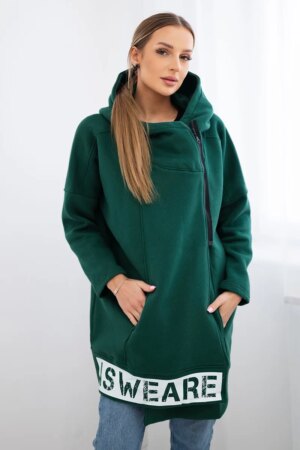 Insulated sweatshirt with zipper dark green