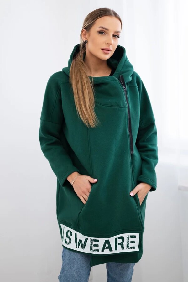 Insulated sweatshirt with zipper dark green