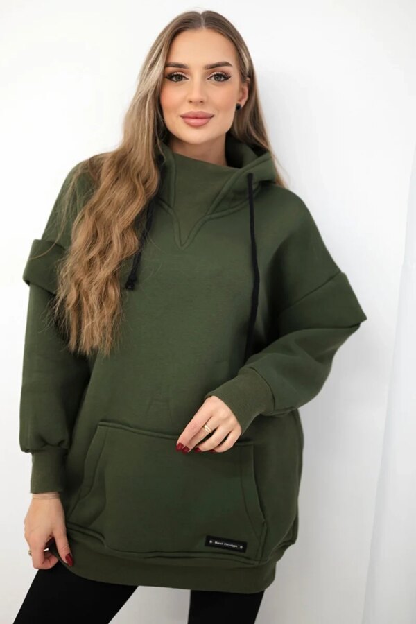 Insulated turtleneck sweatshirt in khaki color