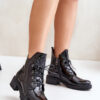 Insulated women's ankle boots on a low heel lacquered Vinceza black