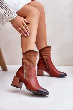 Insulated women's ankle boots on heel brown relabina