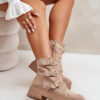 Insulated women's ankle boots with buckles beige Tiaeliana