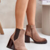 Insulated women's ankle boots with heels made of eco suede Vinceza beige