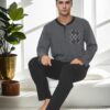 J3084 Dewberry Mens Two Thread Thick Long Sleeve Pyjama Set-GREY
