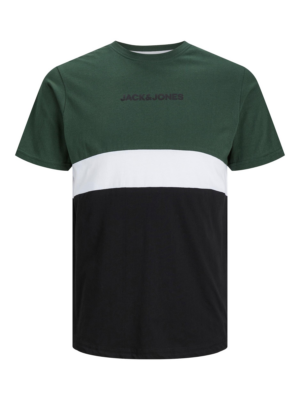 JACK & JONES Póló 'JJEReid'  sötétzöld / fekete / fehér-Ár