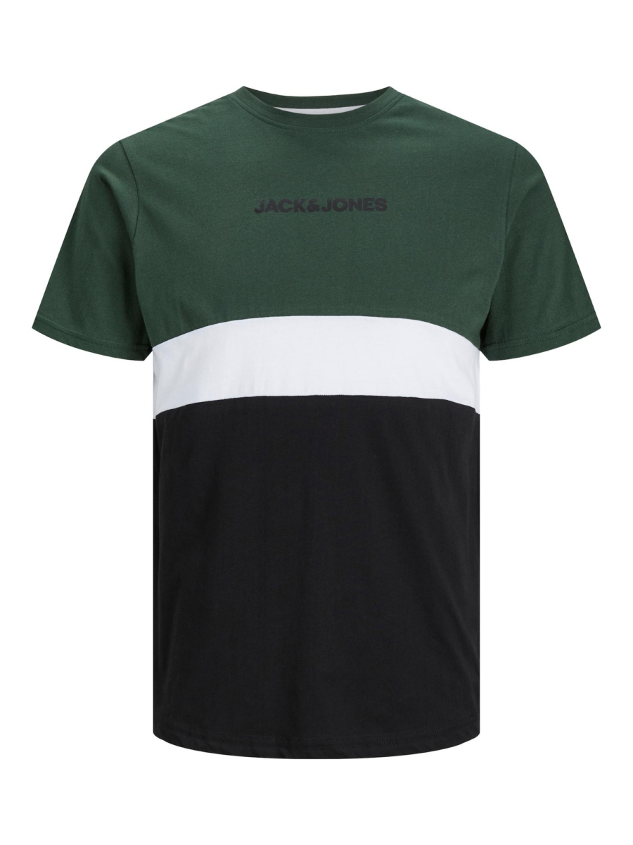 JACK & JONES Póló 'JJEReid'  sötétzöld / fekete / fehér-Ár