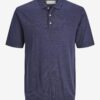 Jack & Jones Dark blue men's knit polo shirt with linen blend Jack & Jon - Men's