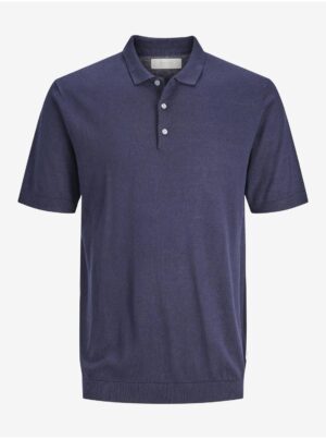 Jack & Jones Dark blue men's knit polo shirt with linen blend Jack & Jon - Men's