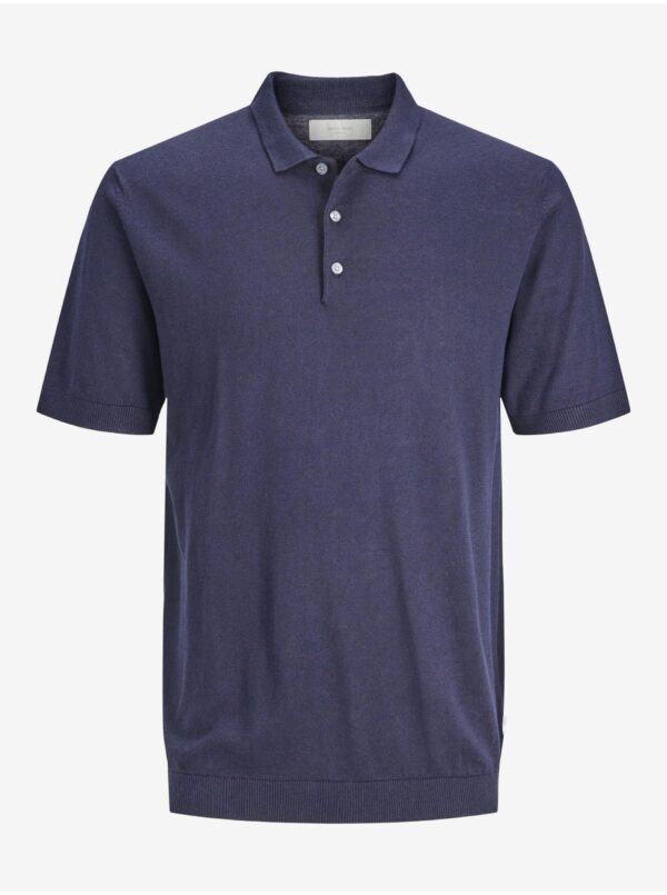 Jack & Jones Dark blue men's knit polo shirt with linen blend Jack & Jon - Men's