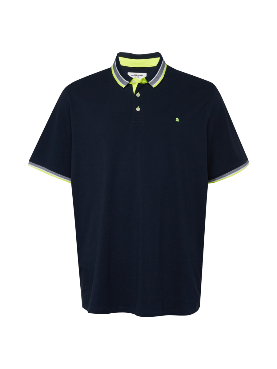 Jack & Jones Plus Póló 'JJEPAULOS'  tengerészkék / neonsárga / fehér-Hungary