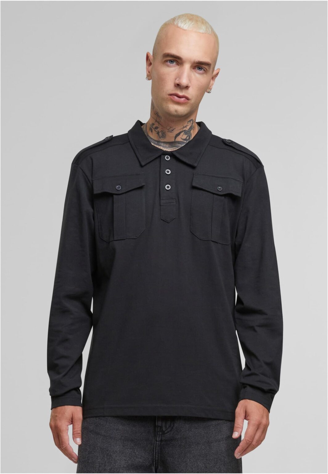 Jersey Willis Polo Shirt with Long Sleeves Black