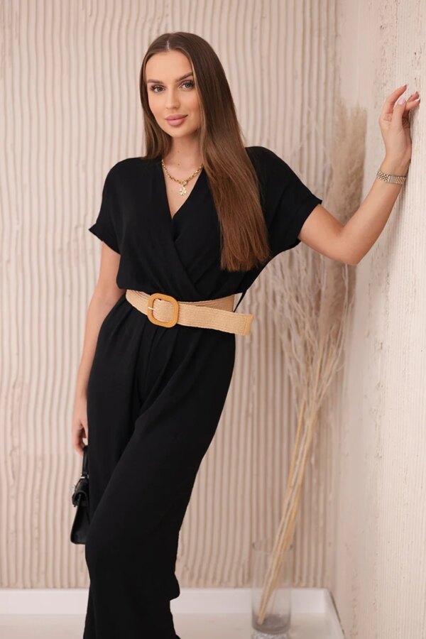 Jumpsuit with decorative belt at the waist black