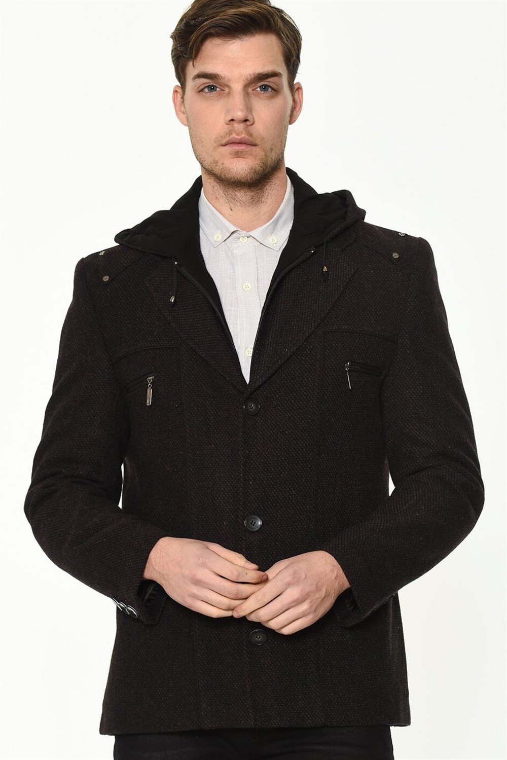 K7532 DEWBERRY MEN'S COAT-PATTERNED BURGUNDY