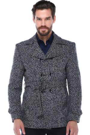K7539 DEWBERRY SLIM-FIT MEN'S COAT-PATTERNED NAVY BLUE