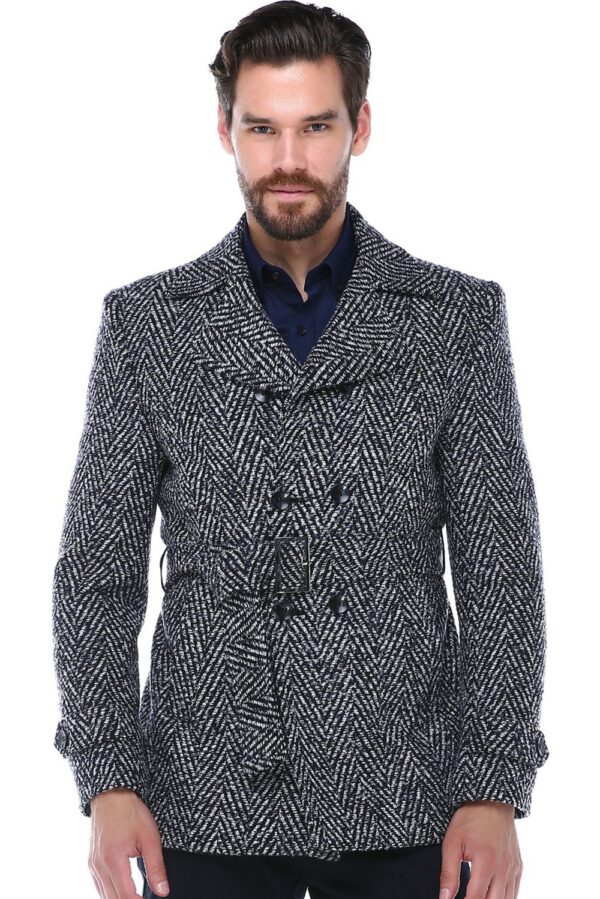 K7539 DEWBERRY SLIM-FIT MEN'S COAT-PATTERNED NAVY BLUE