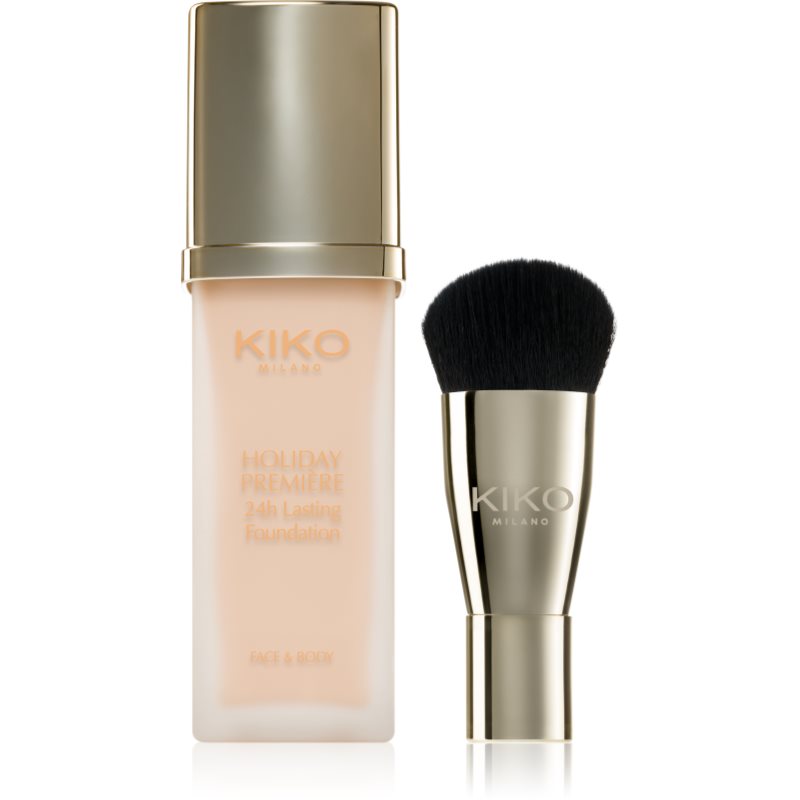 KIKO Milano Holiday Première 24h Lasting Foundation vízálló folyékony make-up ecsettel árnyalat 01 Porcelain 28 ml-Ár