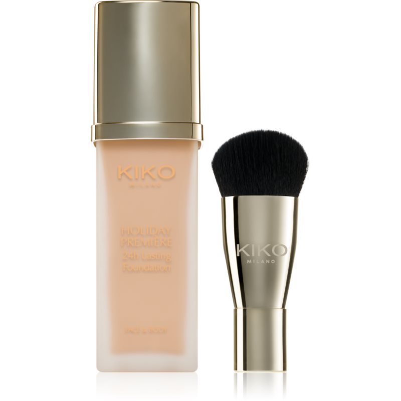 KIKO Milano Holiday Première 24h Lasting Foundation vízálló folyékony make-up ecsettel árnyalat 02 Beige 28 ml-Ár