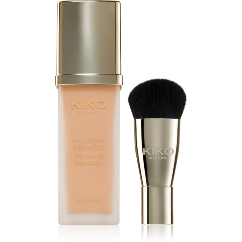 KIKO Milano Holiday Première 24h Lasting Foundation vízálló folyékony make-up ecsettel árnyalat 05 Almond 28 ml-Ár