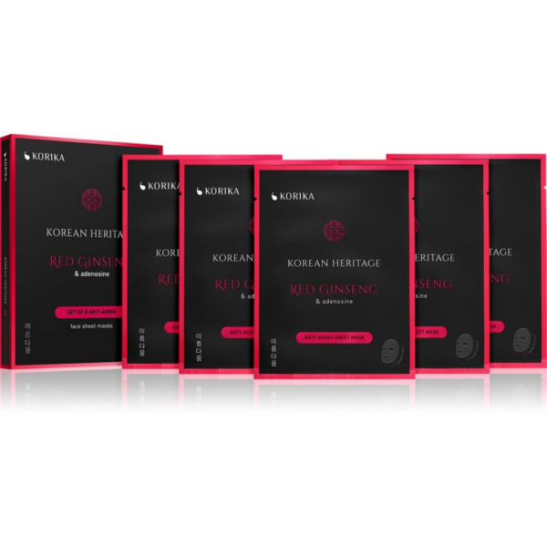 KORIKA Korean Heritage Red Ginseng & Adenosine Anti-aging Sheet Mask arcmaszk szett kedvezményes áron a bőr öregedése ellen és a bőr feszesítéséért-Ár