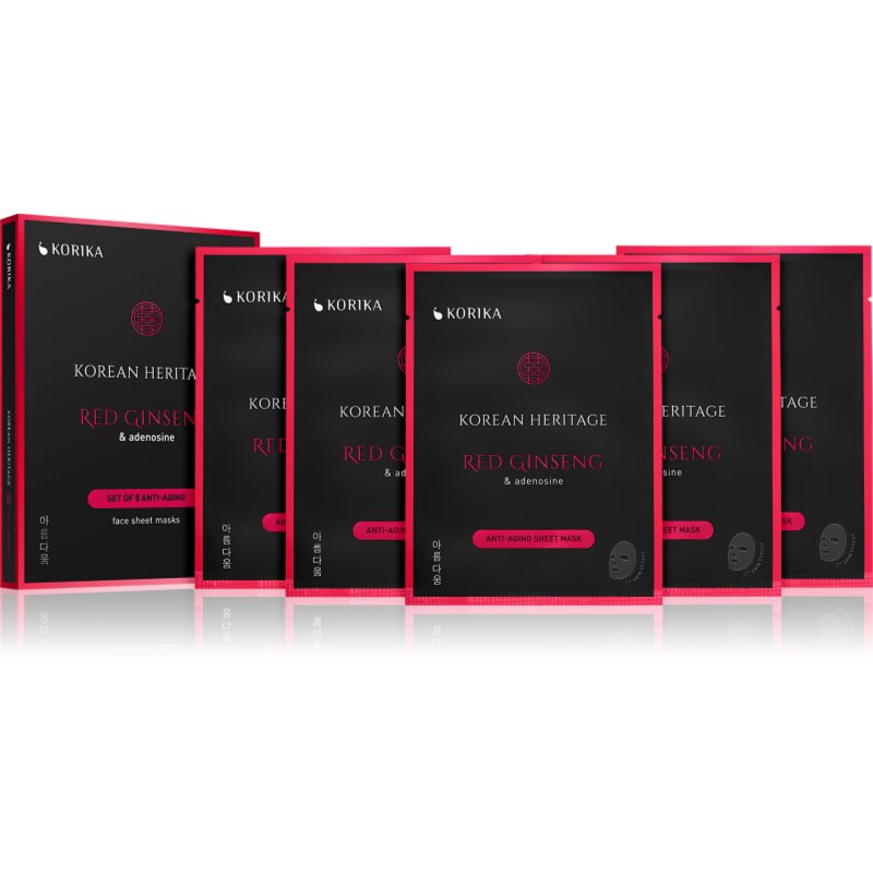 KORIKA Korean Heritage Red Ginseng & Adenosine Anti-aging Sheet Mask arcmaszk szett kedvezményes áron a bőr öregedése ellen és a bőr feszesítéséért-Ár