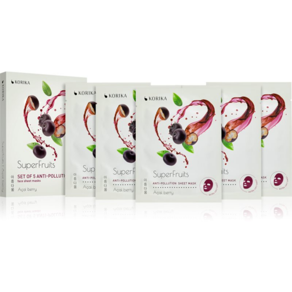 KORIKA SuperFruits Acai Berry - Set of 5 Anti-pollution Face Sheet Masks arcmaszk szett kedvezményes áron Acai berry-Ár