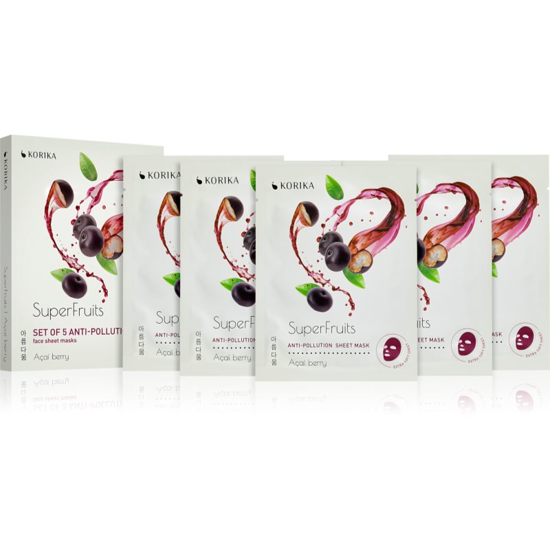 KORIKA SuperFruits Acai Berry - Set of 5 Anti-pollution Face Sheet Masks arcmaszk szett kedvezményes áron Acai berry-Ár