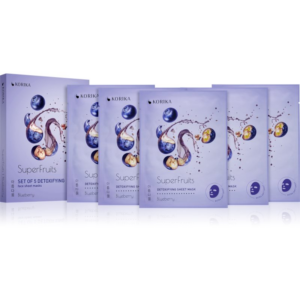 KORIKA SuperFruits Blueberry - Set of 5 Detoxifying Face Sheet Masks arcmaszk szett kedvezményes áron méregtelenítő hatással Blueberry-Ár