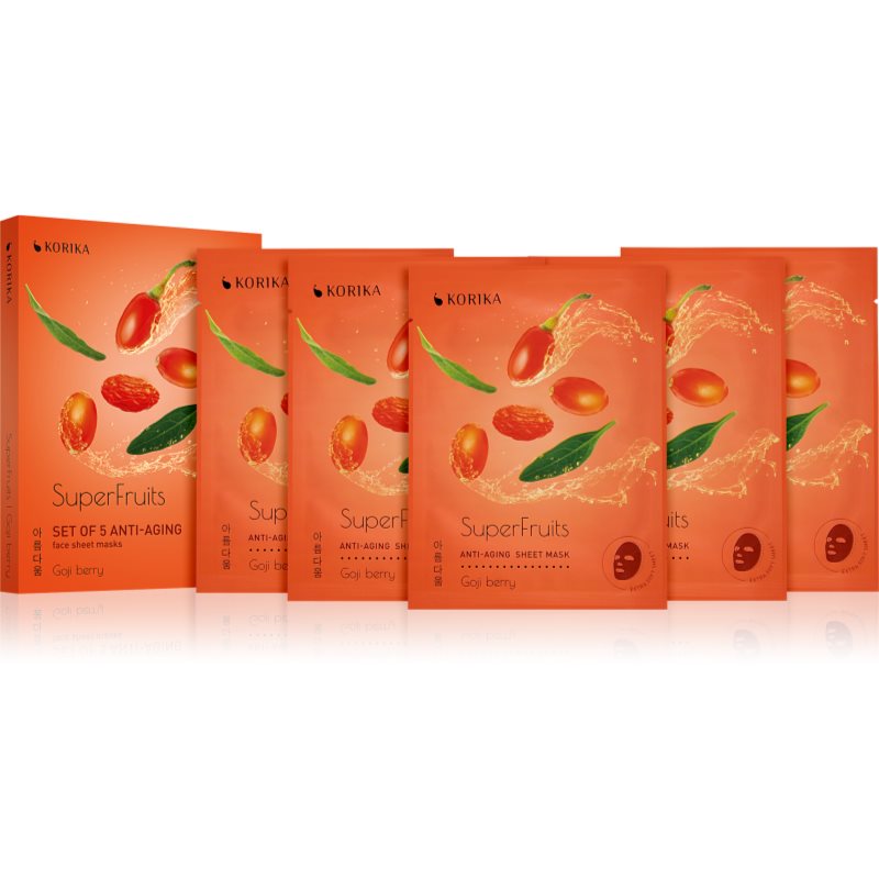 KORIKA SuperFruits Goji Berry - Set of 5 Anti-aging Face Sheet Masks arcmaszk szett kedvezményes áron fiatalító hatással Goji berry-Ár