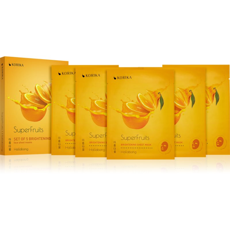 KORIKA SuperFruits Hallabong - Set of 5 Brightening Face Sheet Masks arcmaszk szett kedvezményes áron az élénk bőrért Hallabong-Ár