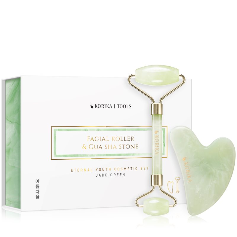 KORIKA Tools Face Roller & Gua Sha masszázs henger az arcra és masszázs szegédeszköz Jade Green-Ár