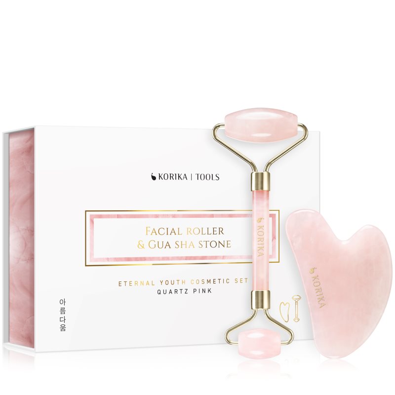 KORIKA Tools Face Roller & Gua Sha masszázs henger az arcra és masszázs szegédeszköz Quartz Pink-Ár