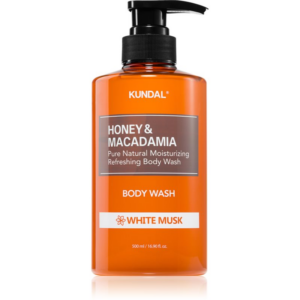KUNDAL Honey & Macadamia White Musk gyengéd tusfürdő gél hidratáló hatással 500 ml-ár
