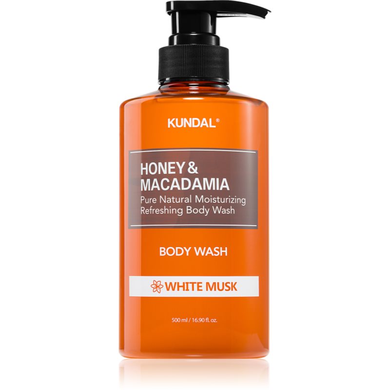 KUNDAL Honey & Macadamia White Musk gyengéd tusfürdő gél hidratáló hatással 500 ml-ár