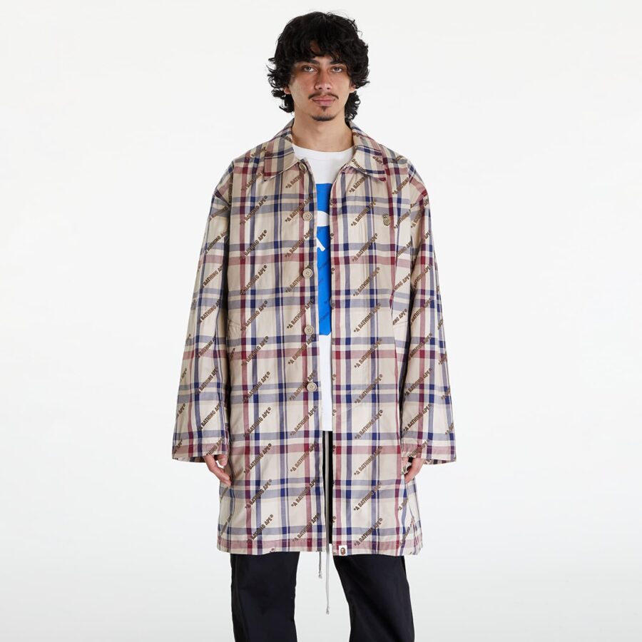 Kabát A BATHING APE Logo Check Pattern Long Coat Beige M-alacsony-ár
