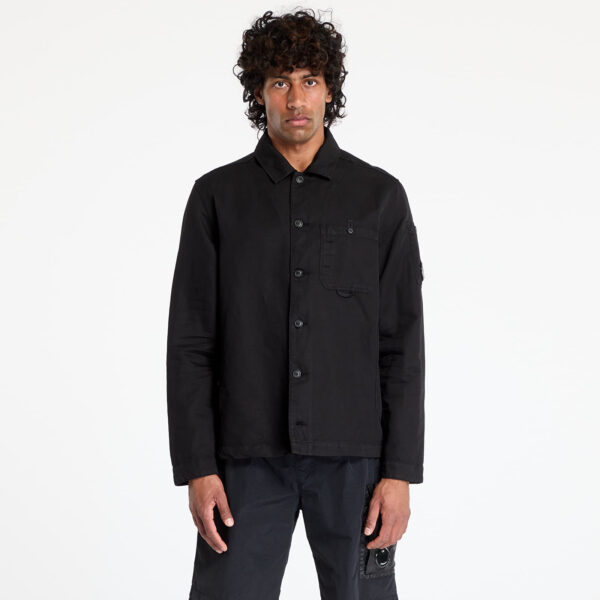 Kabát C.P. Company Cotton/Linen Full Zip Overshirt Black L-alacsony-ár