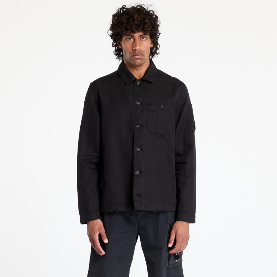 Kabát C.P. Company Cotton/Linen Full Zip Overshirt Black L-alacsony-ár